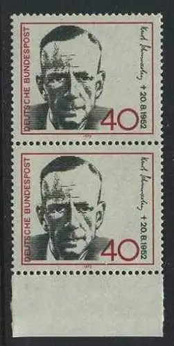 BUND 1972 Michel-Nummer 0738 postfrisch vert.PAAR RAND unten