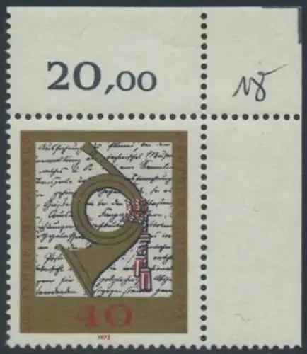 BUND 1972 Michel-Nummer 0739 postfrisch EINZELMARKE ECKRAND oben rechts 