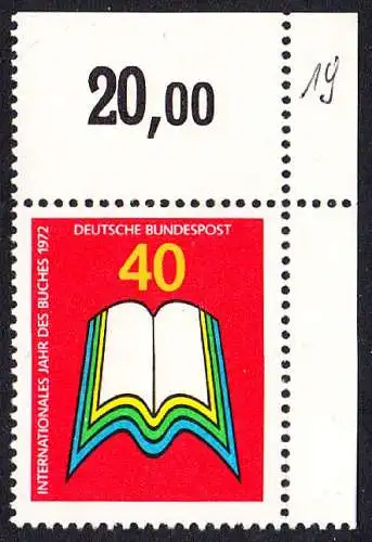 BUND 1972 Michel-Nummer 0740 postfrisch EINZELMARKE ECKRAND oben rechts (c)