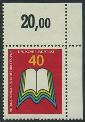 BUND 1972 Michel-Nummer 0740 postfrisch EINZELMARKE ECKRAND oben rechts (a)