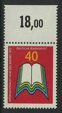 BUND 1972 Michel-Nummer 0740 postfrisch EINZELMARKE RAND oben