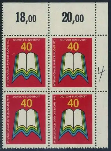 BUND 1972 Michel-Nummer 0740 postfrisch BLOCK ECKRAND oben rechts (a)