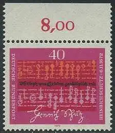 BUND 1972 Michel-Nummer 0741 postfrisch EINZELMARKE RAND oben (b)
