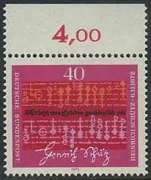 BUND 1972 Michel-Nummer 0741 postfrisch EINZELMARKE RAND oben (a)