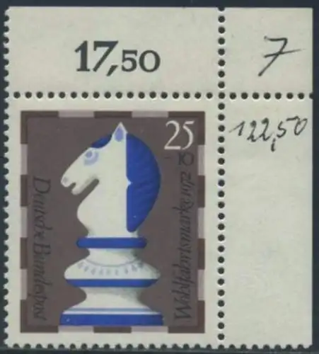 BUND 1972 Michel-Nummer 0742 postfrisch EINZELMARKE ECKRAND oben rechts