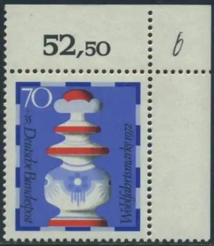 BUND 1972 Michel-Nummer 0745 postfrisch EINZELMARKE ECKRAND oben rechts