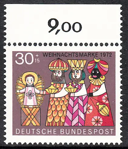 BUND 1972 Michel-Nummer 0749 postfrisch EINZELMARKE RAND oben