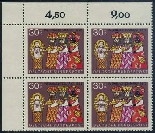 BUND 1972 Michel-Nummer 0749 postfrisch BLOCK ECKRAND oben links