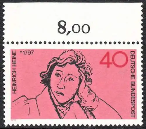 BUND 1972 Michel-Nummer 0750 postfrisch EINZELMARKE RAND oben