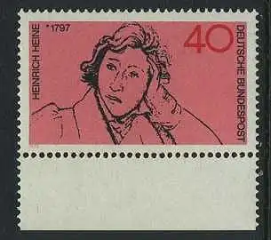 BUND 1972 Michel-Nummer 0750 postfrisch EINZELMARKE RAND unten