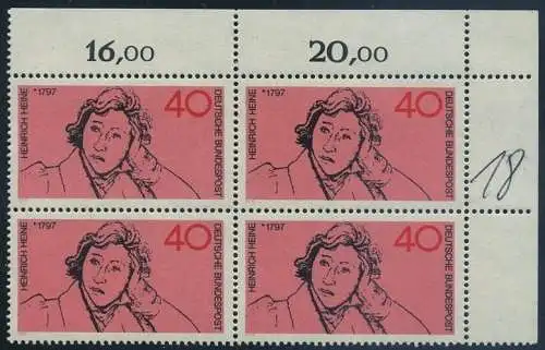 BUND 1972 Michel-Nummer 0750 postfrisch BLOCK ECKRAND oben rechts