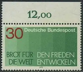 BUND 1972 Michel-Nummer 0751 postfrisch EINZELMARKE RAND oben (b)