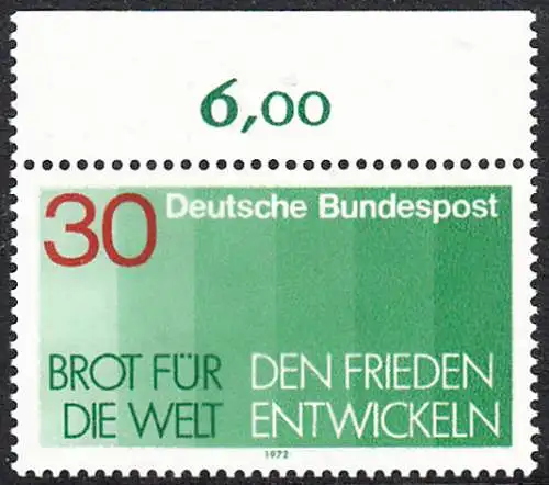 BUND 1972 Michel-Nummer 0751 postfrisch EINZELMARKE RAND oben (a)