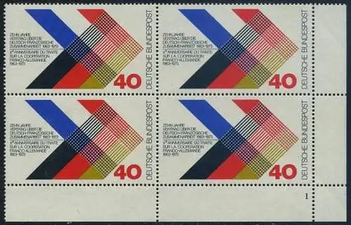BUND 1973 Michel-Nummer 0753 postfrisch BLOCK ECKRAND unten rechts (FN)