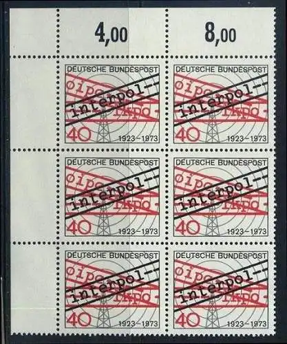 BUND 1973 Michel-Nummer 0759 postfrisch vert.BLOCK(6) ECKRAND oben links