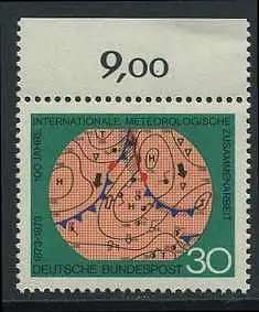 BUND 1973 Michel-Nummer 0760 postfrisch EINZELMARKE RAND oben