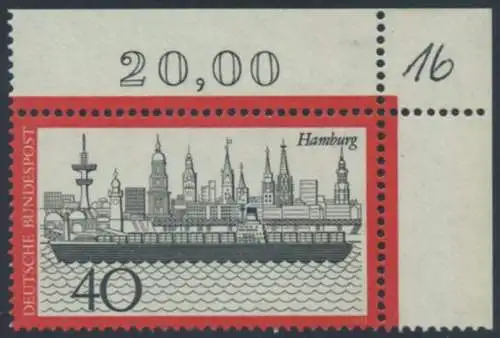 BUND 1973 Michel-Nummer 0761 postfrisch EINZELMARKE ECKRAND oben rechts