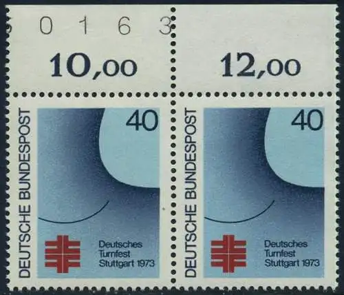 BUND 1973 Michel-Nummer 0763 postfrisch horiz.PAAR RAND oben (BZ)