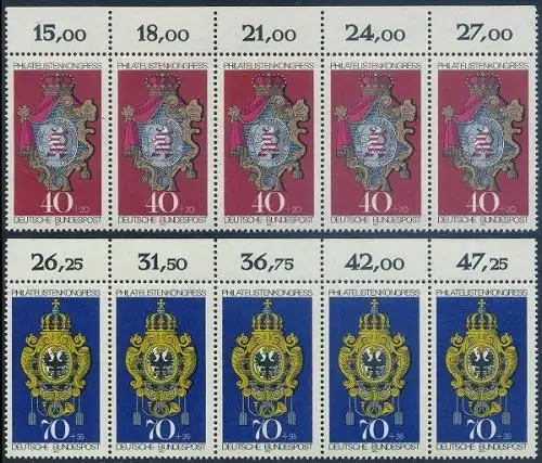 BUND 1973 Michel-Nummer 0764-0765 postfrisch SATZ(2) horiz.STRIPS(5) RÄNDER oben