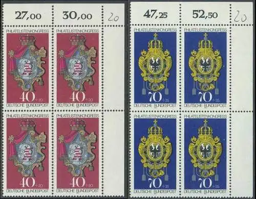 BUND 1973 Michel-Nummer 0764-0765 postfrisch SATZ(2) BLÖCKE ECKRAND oben rechts