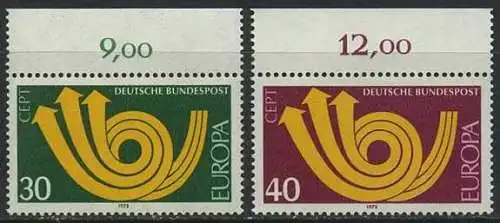 BUND 1973 Michel-Nummer 0768-0769 postfrisch SATZ(2) EINZELMARKEN RÄNDER oben (b)