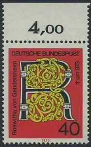 BUND 1973 Michel-Nummer 0770 postfrisch EINZELMARKE RAND oben (c)