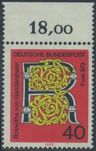 BUND 1973 Michel-Nummer 0770 postfrisch EINZELMARKE RAND oben (d)