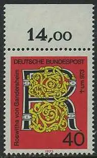 BUND 1973 Michel-Nummer 0770 postfrisch EINZELMARKE RAND oben (b)
