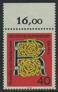 BUND 1973 Michel-Nummer 0770 postfrisch EINZELMARKE RAND oben (a)