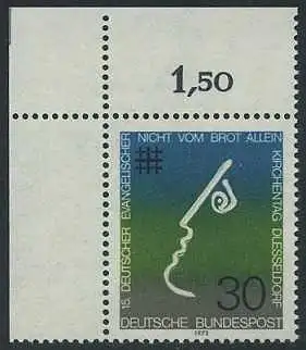 BUND 1973 Michel-Nummer 0772 postfrisch EINZELMARKE ECKRAND oben links