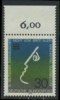 BUND 1973 Michel-Nummer 0772 postfrisch EINZELMARKE RAND oben (b)