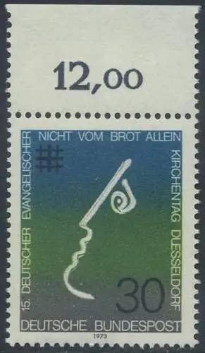 BUND 1973 Michel-Nummer 0772 postfrisch EINZELMARKE RAND oben (d)