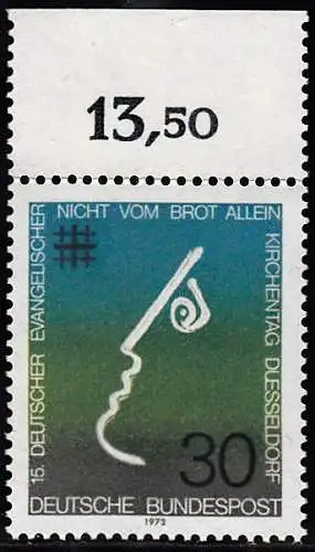 BUND 1973 Michel-Nummer 0772 postfrisch EINZELMARKE RAND oben (e)