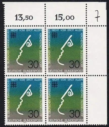 BUND 1973 Michel-Nummer 0772 postfrisch BLOCK ECKRAND oben rechts