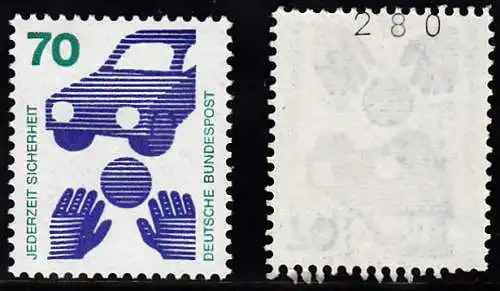 BUND 1973 Michel-Nummer 0773 postfrisch EINZELMARKE m/ rücks.Rollennummer 280