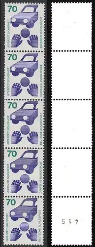 BUND 1973 Michel-Nummer 0773 postfrisch vert.STRIP(5) m/ rücks.Rollennummer 415