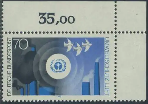 BUND 1973 Michel-Nummer 0777 postfrisch EINZELMARKE ECKRAND oben rechts