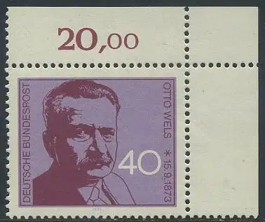 BUND 1973 Michel-Nummer 0780 postfrisch EINZELMARKE ECKRAND oben rechts