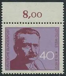 BUND 1973 Michel-Nummer 0780 postfrisch EINZELMARKE RAND oben (b)
