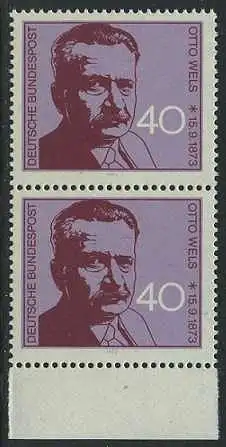 BUND 1973 Michel-Nummer 0780 postfrisch vert.PAAR RAND unten