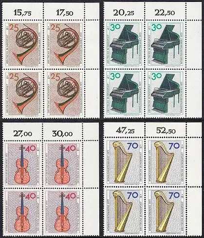 BUND 1973 Michel-Nummer 0782-0785 postfrisch SATZ(4) BLÖCKE ECKRAND oben rechts