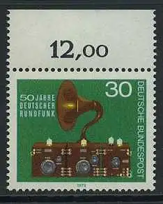 BUND 1973 Michel-Nummer 0786 postfrisch EINZELMARKE RAND oben (c)