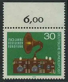 BUND 1973 Michel-Nummer 0786 postfrisch EINZELMARKE RAND oben (a)