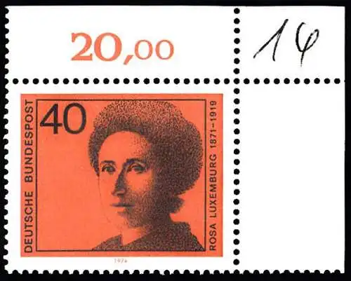 BUND 1974 Michel-Nummer 0794 postfrisch EINZELMARKE ECKRAND oben rechts