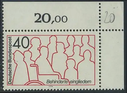 BUND 1974 Michel-Nummer 0796 postfrisch EINZELMARKE ECKRAND oben rechts (a)