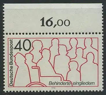 BUND 1974 Michel-Nummer 0796 postfrisch EINZELMARKE RAND oben (c)