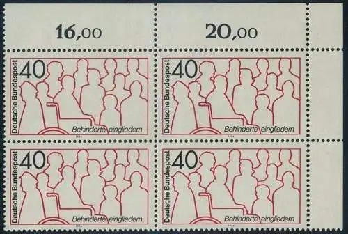 BUND 1974 Michel-Nummer 0796 postfrisch BLOCK ECKRAND oben rechts