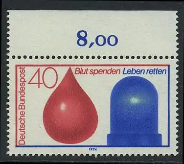 BUND 1974 Michel-Nummer 0797 postfrisch EINZELMARKE RAND oben (a)