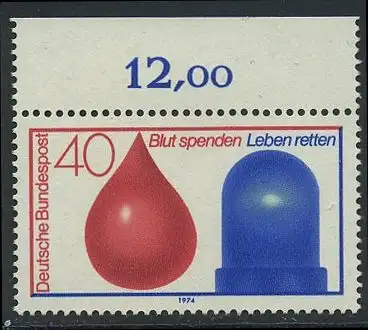 BUND 1974 Michel-Nummer 0797 postfrisch EINZELMARKE RAND oben (b)
