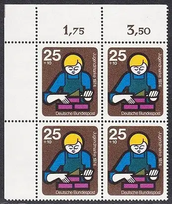 BUND 1974 Michel-Nummer 0800 postfrisch BLOCK ECKRAND oben links